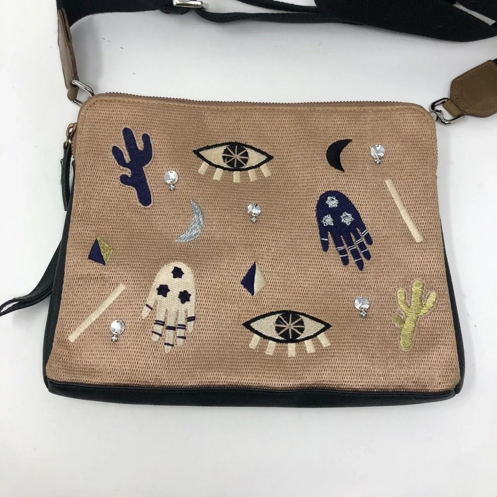 Lizzie Fortunato Jewels Safari Clutch Voodoo Purse Crossbody Black Leather Gypsy